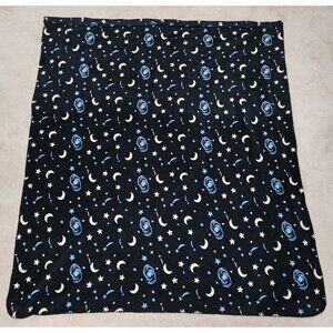 Blue White Yellow Moon Stars Fleece Blanket / Window Cover Drape 50x57 READ